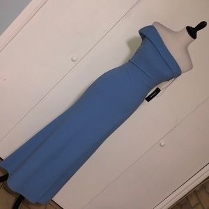 BEBE baby blue asymmetrical one shoulder dress